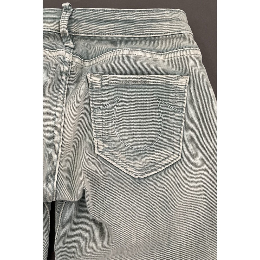 True Religion Jeans Womens 24 Green Denim Low Rise Super Skinny Raw Hem - Picture 13 of 16